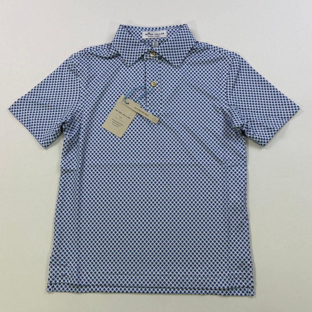 Peter Millar Summer Comfort Polo Youth XS 5-6 Blue Geometric Performance Shirt